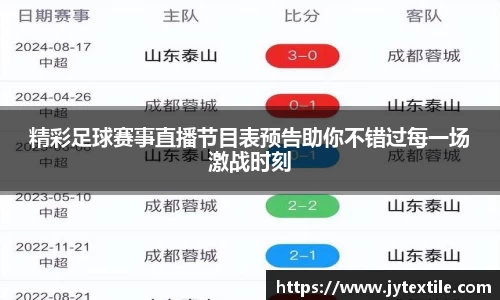 精彩足球赛事直播节目表预告助你不错过每一场激战时刻